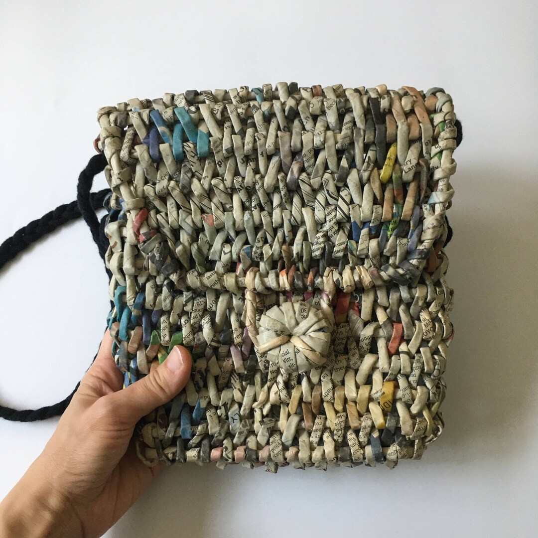 Handwoven Newspaper Shoulder Purse, Eco Friendly Woven Magazine Bag, Recycled Newspaper Womens