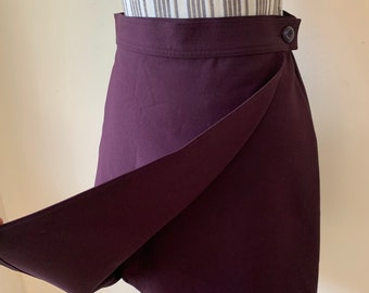 Vintage 90s Wrap Mini Skirt By Sisley Size S, Deep Eggplant Purple Short Skirt, Dark Burgundy A Line Skirt, High Waisted Button Side Skirt