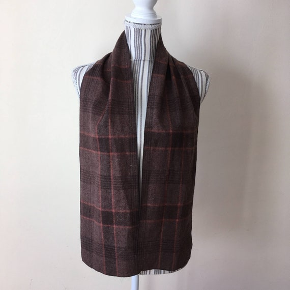 Vintage Thin Wool Scarf, Mens Plaid Scarf, Long C… - image 2