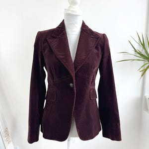 Vintage STEFANEL Y2K Brown Cotton Corduroy Blazer for Women Size S, Button Up Velvet Jacket With Pockets, Slim Fit Velveteen Cropped Coat