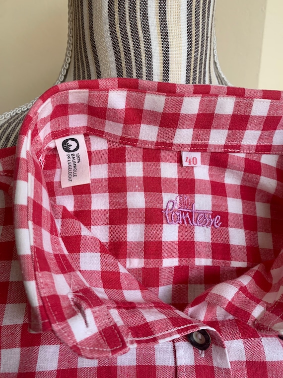 ★XTONZ★ XTS029 HAB WASHING VINTAGE CHECK SHIRT RED Vintage Checkered Button Down Shirt for Women Size 40 M, Red