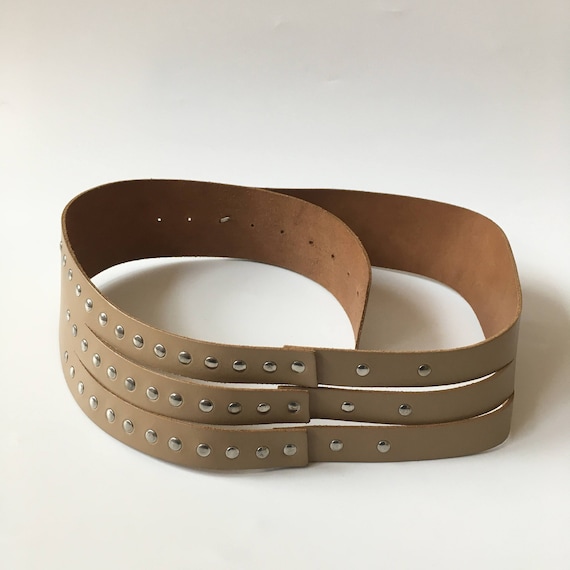 Tan Beige Leather Studded Belt for Women, Rock Chic Asymmetrical Belt With Silver Studs, Statement Biker Waist Belt for Women, Wide Hip Belt