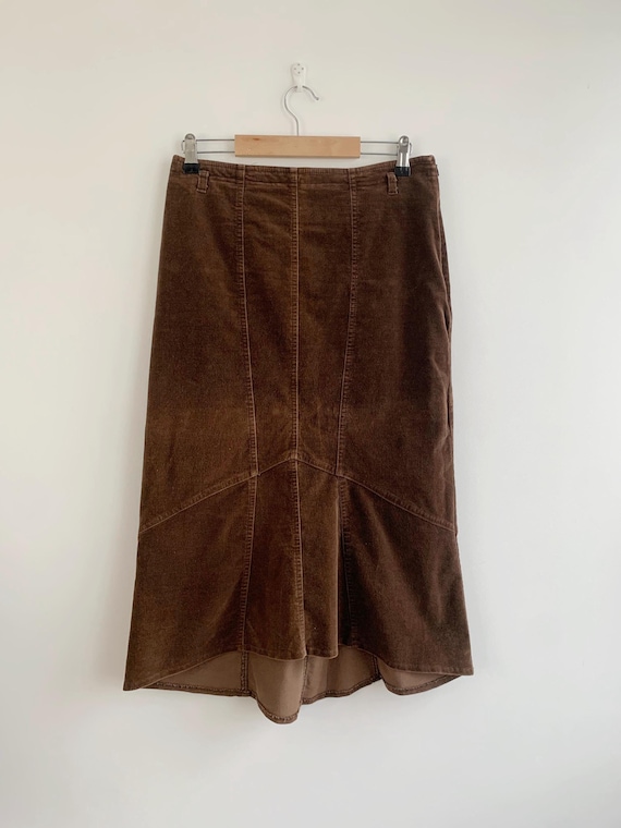 Vintage 90s Velvet Corduroy Midi Skirt Size S M, Brown Corduroy Tulip Skirt, Autumn Warm Velour Skirt, Asymmetrical Cotton Winter Skirt