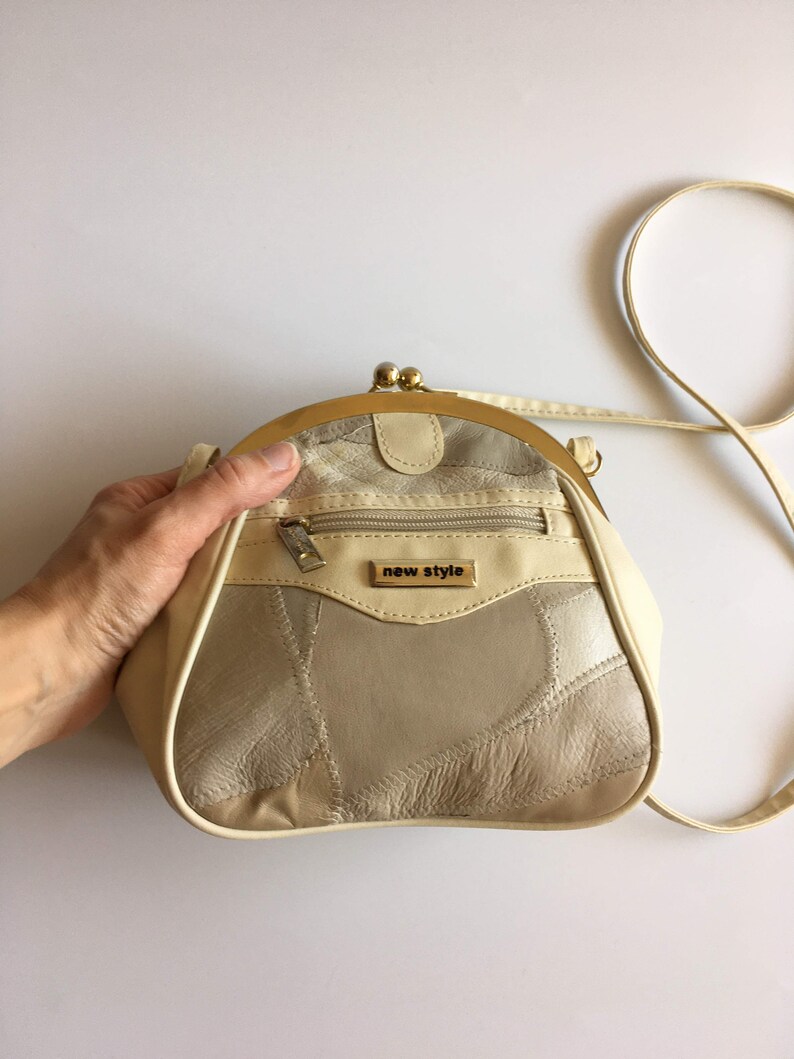 Off White Small Crossbody Bag Metal Frame Kiss Lock Purse Etsy