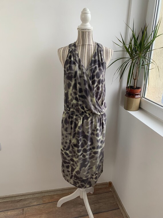 Vintage Y2K 100% Silk Dress Size L, Short Summer Dress, Wrap Deep V Neck Sundress, Pure Silk Draped Sun Dress, Loose Fit Grunge Dress