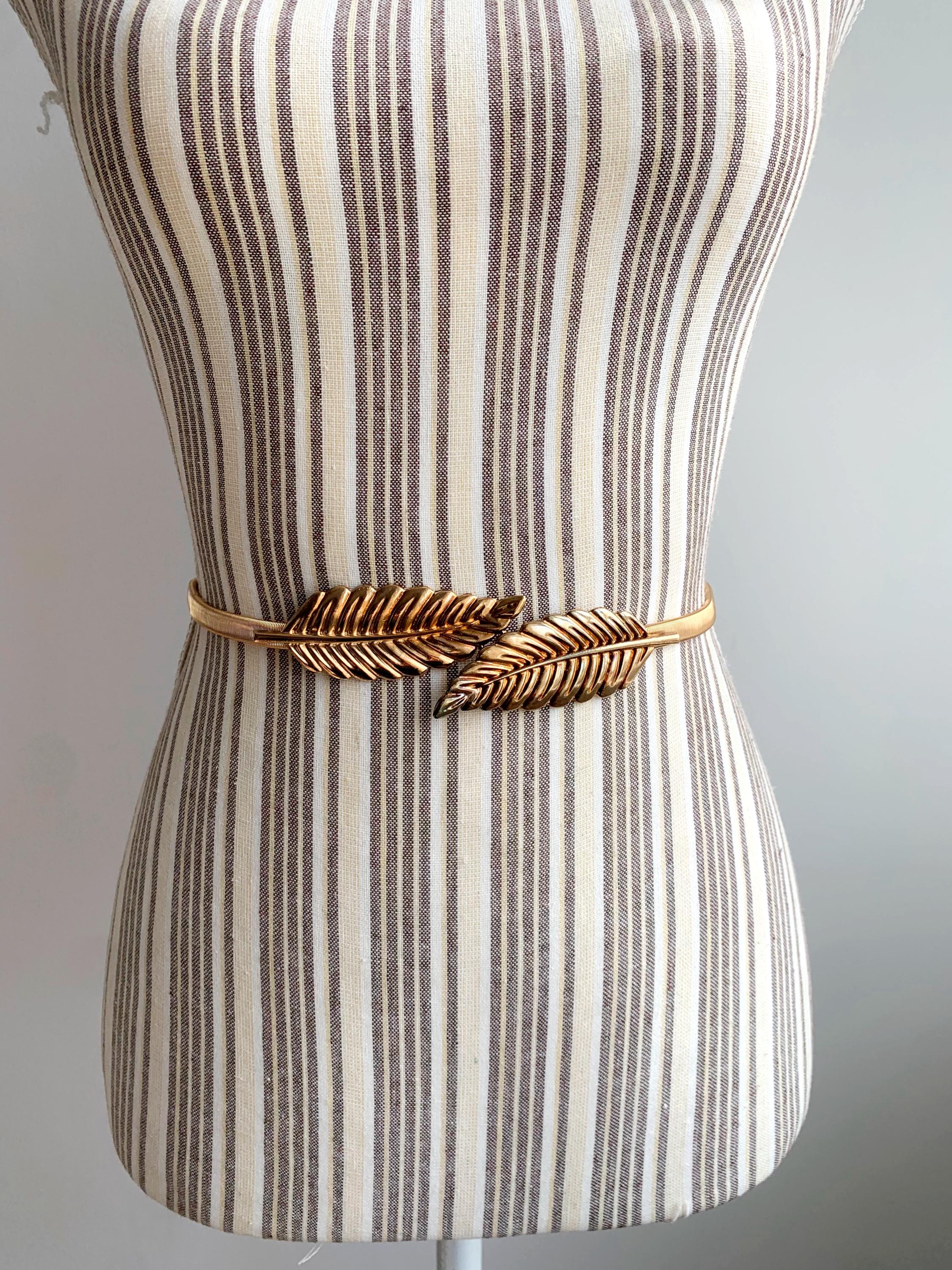Vintage Leaf Gold Tone Elastic Waist Belt Vintage Elastic Leaf Buckle Women main image 3