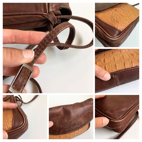 Distressed Leather Brown Beige Crossbody Bag, Boh… - image 10