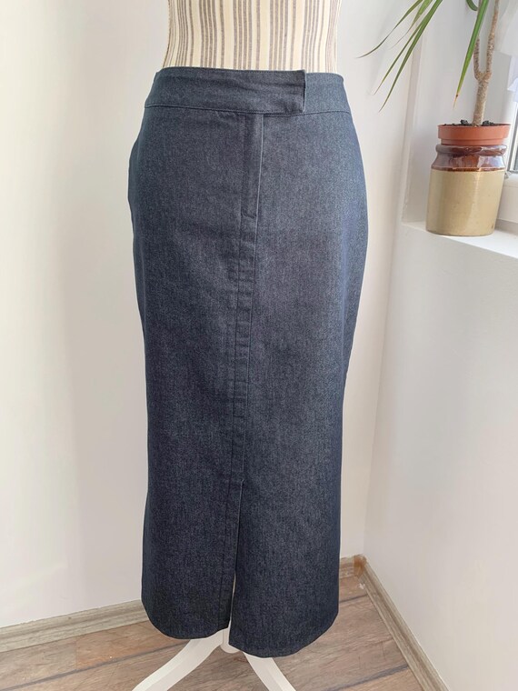 Denim Maxi Skirt Size S, Dark Blue Jean Skirt, Straight Long Skirt With Front and Back Slit, Vintage 90s Y2K Ankle Long Grunge Denim Skirt