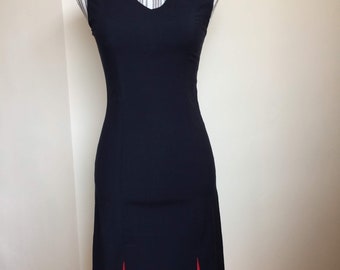 Robe midi bleu marine et rouge, jupe tulipe à col en V, robe de bureau formelle, robe crayon moulante sexy fendue sur le devant, robe de travail ajustée, taille XS