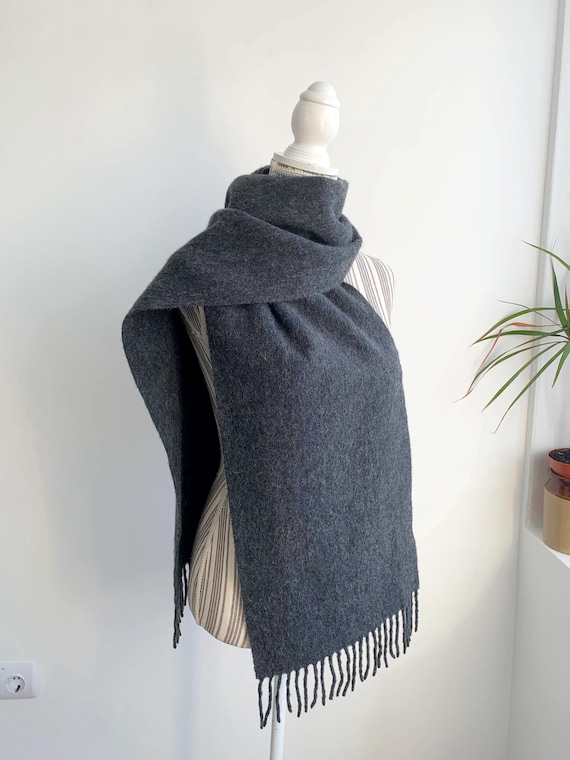 Vintage Y2K Mario Conti Classics Grey Wool Scarf, Warm Pure Wool Scarf for Men, Soft Fluffy Solid Color Scarf, Minimalist Unisex Neck Scarf