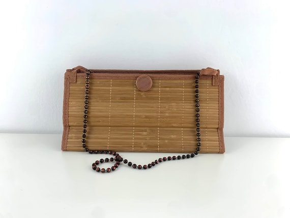 Vintage Wooden Handbag, Bamboo Slim Envelope Purs… - image 1