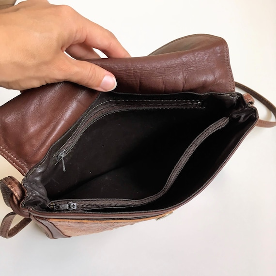 Distressed Leather Brown Beige Crossbody Bag, Boh… - image 9