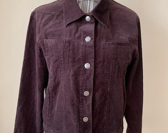 Vintage Brown Corduroy Jacket for Women By Esprit Size L, Denim Style Tracker Jacket, Streetwear 100% Cotton Button Up Dungaree Shirt