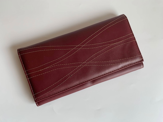 80s Vintage Envelope Purse, Burgundy Red Clutch Purse, Small Faux Leather Bag, Evening Party Clutch Wallet, Minimalist Purse, Slim Handbag