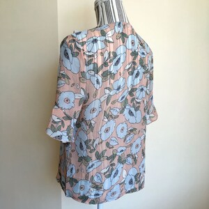 Floral Ruffle Neck Vintage 90s Sheer Top in Peachy Pink and - Etsy