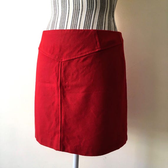 Vintage 90s Red Mini Skirt for Women, Unlined Short Wool Skirt, Mod Secretary Straight Skirt, Fall Office Wear, Winter Business Clothing