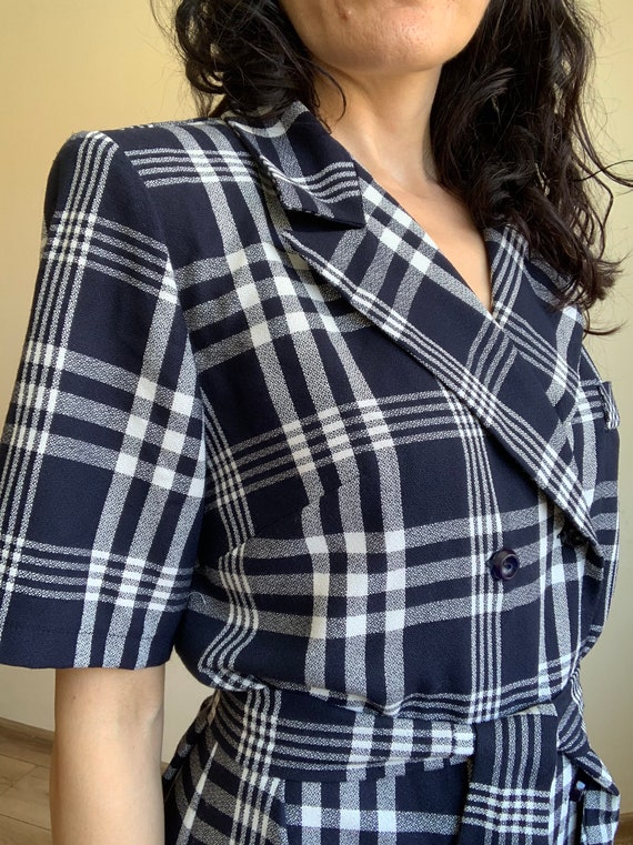 Vintage 90s Checkered Button Up Dress with Tie Be… - image 8