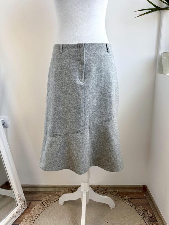 Vintage Grey Wool Silk Blend Pencil Skirt Size M, Mid Length Tweed Skirt, High Waist Midi Skirt, Retro Knee Length Flared Skirt for Women