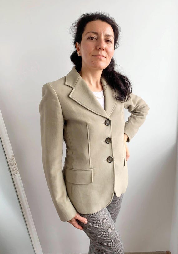 Vintage 90s MARELLA Italy 100% Cotton Velvet Blazer for Women Size S, Spring Fall 3 Button Velveteen Jacket, Cream Beige Velour Cropped Coat