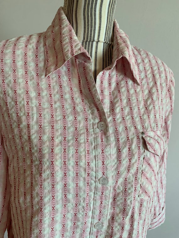 Vintage Textured Crepe Button Down Shirt for Wome… - image 7