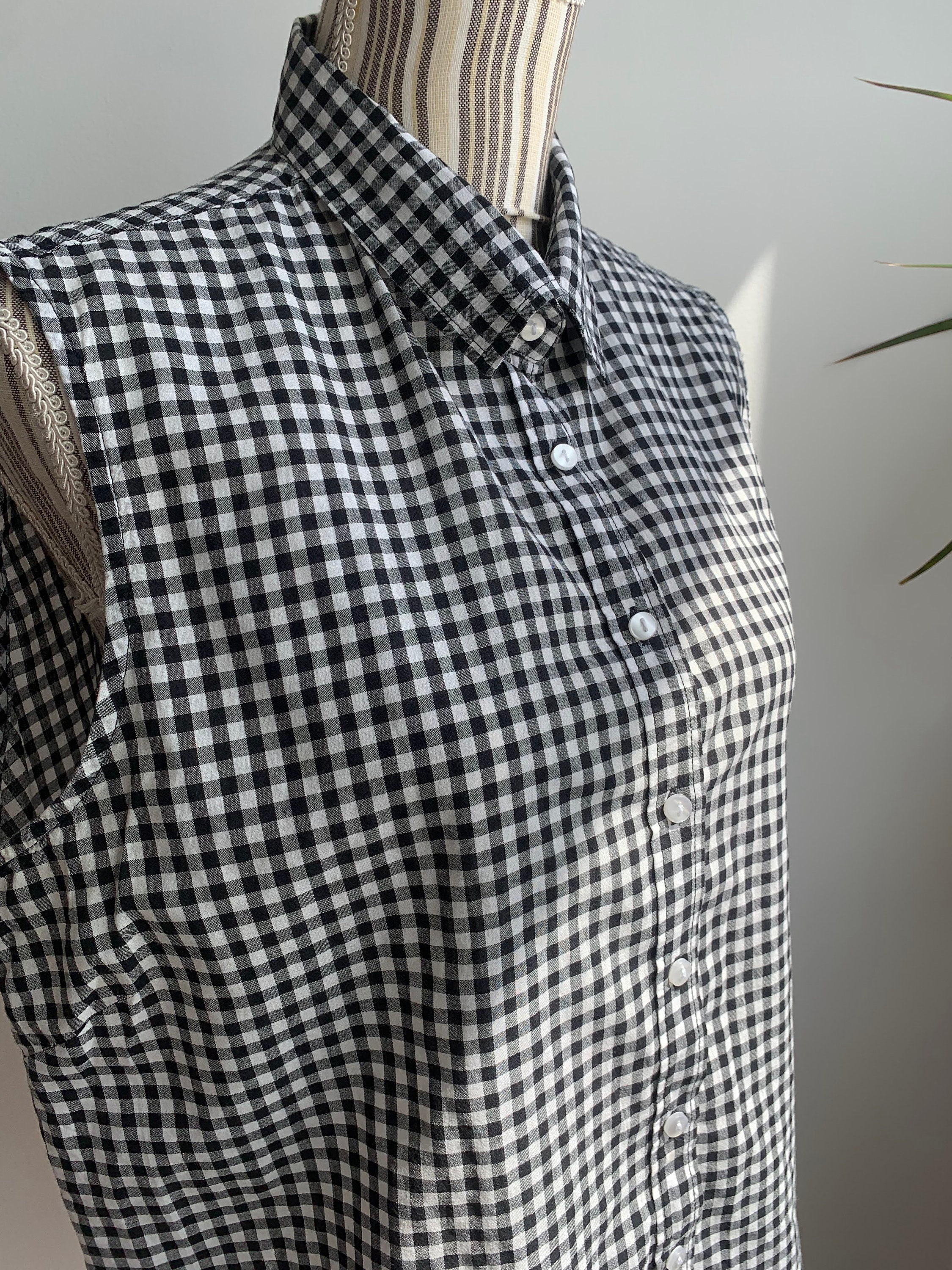 Vintage Plaid Sleeveless Shirt for Women Size L, Black and Vintage Plaid Sleeveless Shirt for Women Size L, Black and