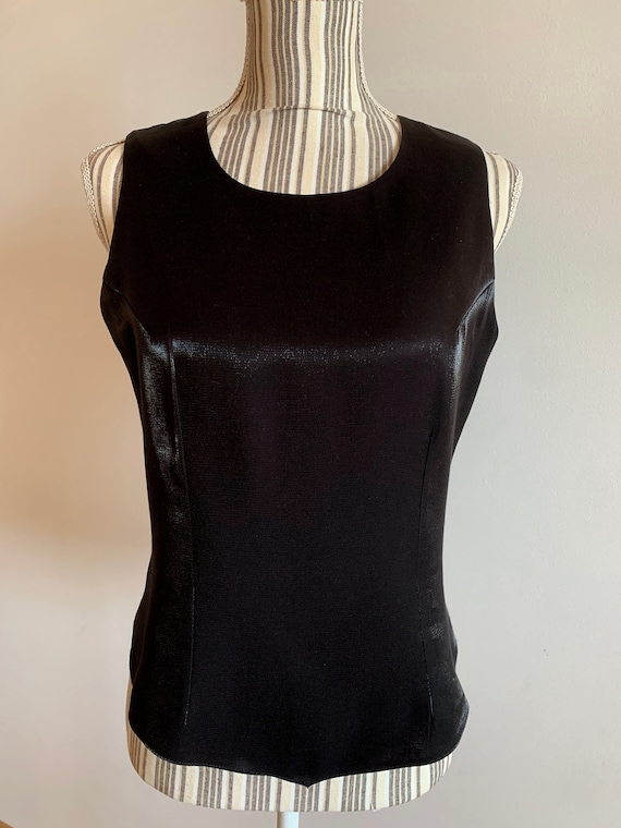 Black Corset Tank Top Size S, Vintage 90s Y2K Satin Bustier Top, Glamorous Shiny Silky Fitted Cami Top, Scoop Neck Luxury Sleeveless Top