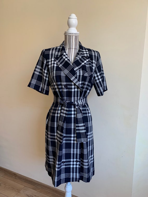 Vintage 90s Checkered Button Up Dress with Tie Be… - image 2