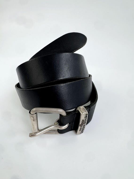 Vintage 90s Black Leather Belt Union Made First Edition, Rugged Boho Waist Belt Size 95 cm 37" Minimalist Unisex Plain Distressed Jeans Belt