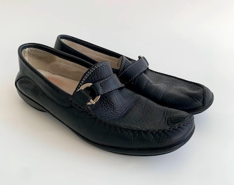 Vintage 90s Sioux Black Leather Loafers for Women Size UK 7, EUR 40, US 8.5, Real Leather Moccasins, Comfortable Slip Ons, Casual Flat Shoes