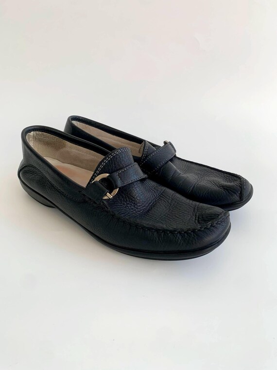 Vintage 90s Sioux Black Leather Loafers for Women Size UK 7, EUR 40, US 8.5, Real Leather Moccasins, Comfortable Slip Ons, Casual Flat Shoes