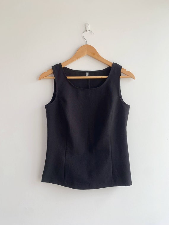 Vintage 90s Black Tank Top for Women Size S, Wide Strap Scoop Neck