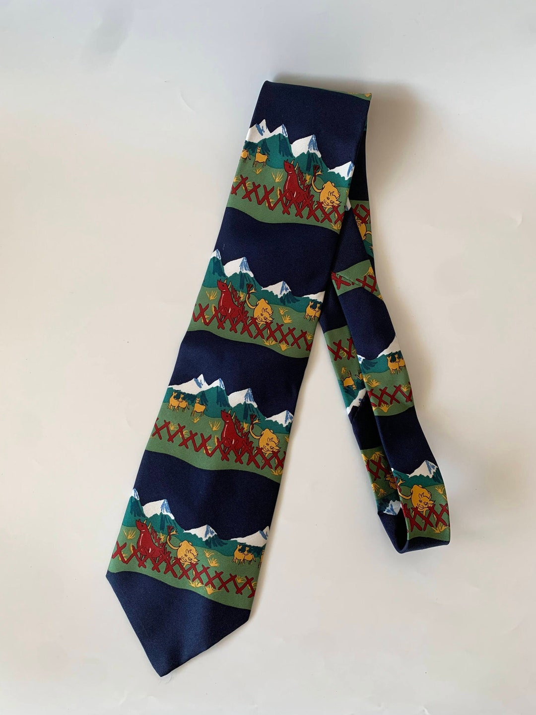 Cravate Vintage En Soie 100% - Collection John Bull - Motif Chevaux Marron - Occasion Excellente