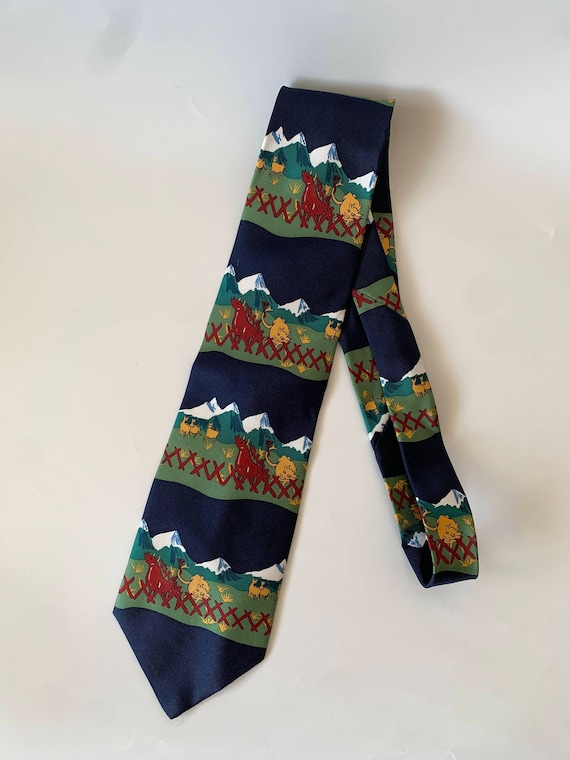 Animal Print Necktie for Men, Vintage Cow and Bull Pattern Neck Tie, Cool Funny Pure Silk Tie, Gift for Men, Navy Blue Green Red Accessory