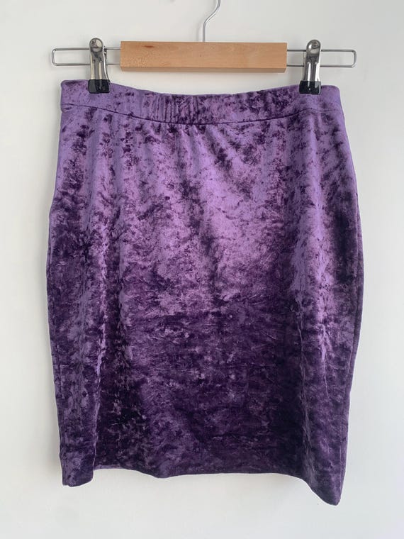 Vintage Purple Velvet Skirt Size S, Crushed Velvet Mini Skirt, Stretchy Short Velour Skirt, Elastic Waist Bodycon Skirt, Stretch Plush Skirt
