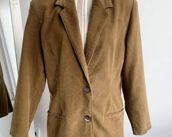 Blazer vintage de pana verde oliva 100 % algodón para mujer, talla M/L, de otoño, con botones y bolsillos, abrigo de terciopelo ajustado.