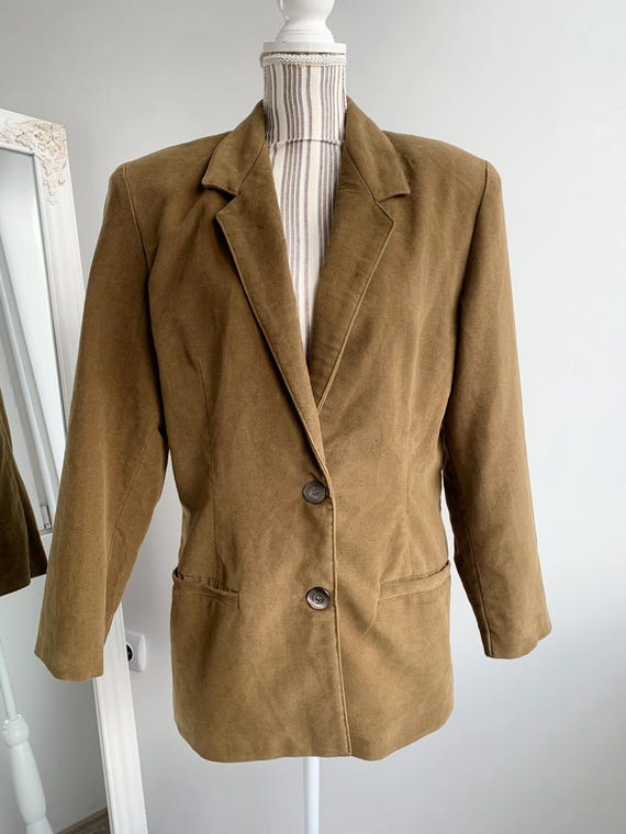 Vintage 90s Olive Green 100% Cotton Corduroy Blazer for Women Size M L, Fall Button Up Velvet Jacket With Pockets, Slim Fit Velveteen Coat