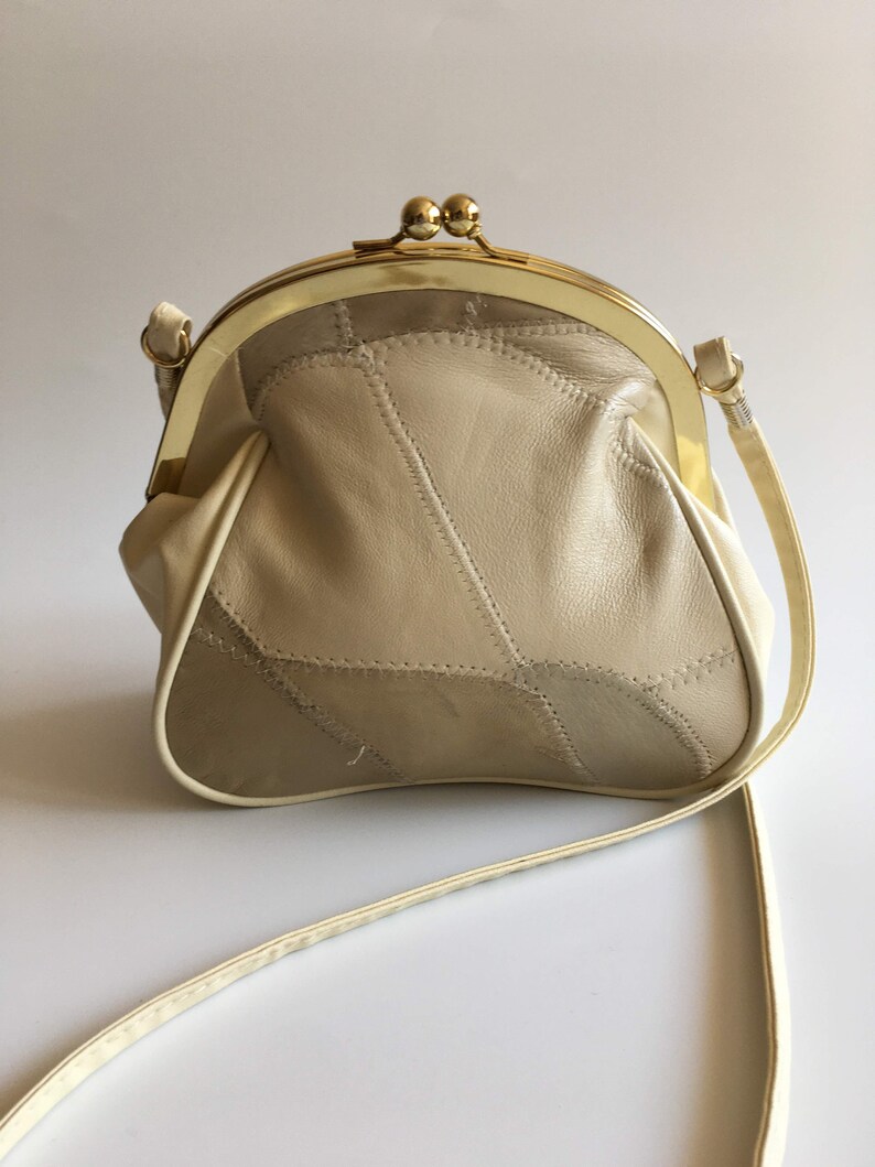 Off White Small Crossbody Bag Metal Frame Kiss Lock Purse Etsy