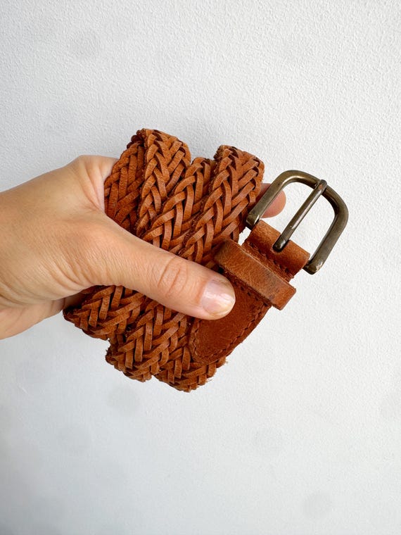 Vintage Woven Leather Belt, Brown Braided Belt, Thin Braid Belt, Retro Hip Belt, Boho Waist Belt, Real Leather Skinny Belt, Slim Cinch Belt