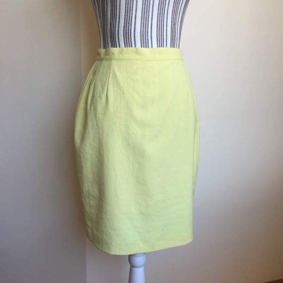 Vintage Yellow Pencil Skirt, Straight Knee Length Secretary Skirt, High Waist Fitted Wiggle Skirt with Back Slit, Office Wear for Women