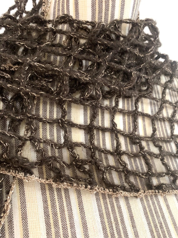 Brown Fishnet Lace Crochet Shawl with Gold Lame, … - image 7