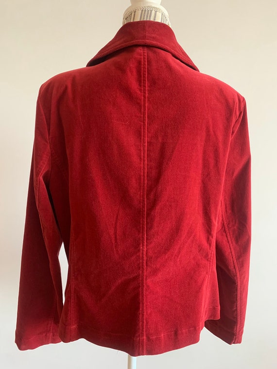 Vintage 90s Red Cotton Velvet Blazer for Women Si… - image 8