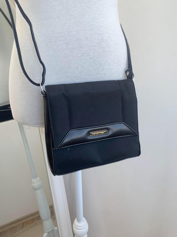 Vintage Daniel Ray Canvas Black Crossbody Bag, 90s Y2K Minimalist Shoulder Bag, Small Retro Handbag, Adjustable Strap Mini Satchel Purse