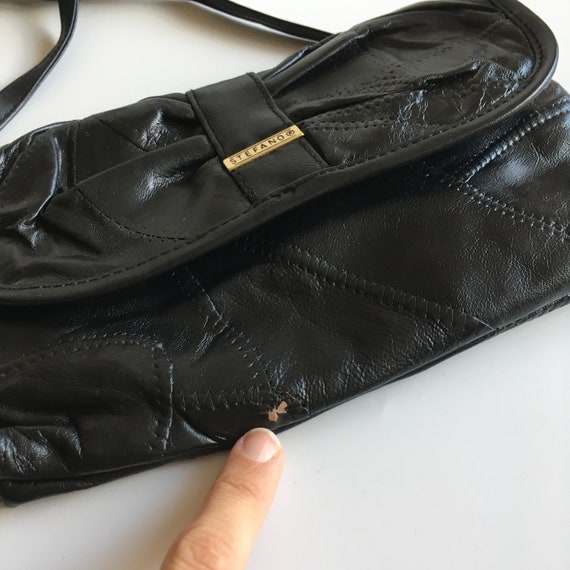 Black Soft Patchwork Leather Small Clutch Bag wit… - image 8