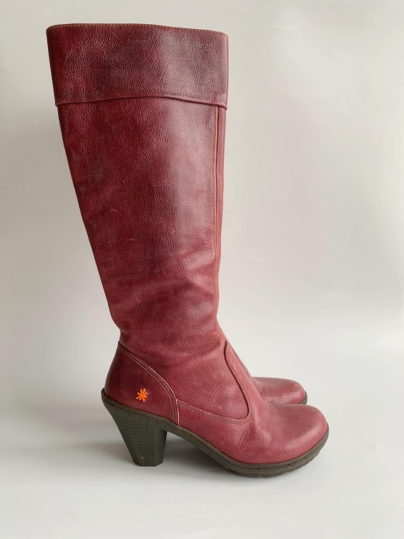 Vintage Burgundy Red Leather Boots Size EUR 38 UK 5 US 7.5