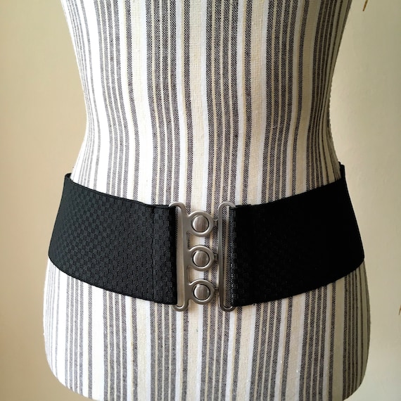 Black Elastic Belt, Stretch Belt, Elasticated Hip Belt, Wide Waist Belt,  Interlocking Metal Clasp Belt, Dress Belt, Sash Belt, Cinch Belt 