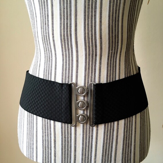 Black Elastic Belt, Stretch Belt, Elasticated Hip Belt, Wide Waist Belt,  Interlocking Metal Clasp Belt, Dress Belt, Sash Belt, Cinch Belt 