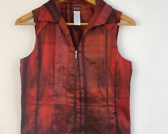 French Vintage 90s KENZO Paris Vest Women's L/XL, Red Silk Blend