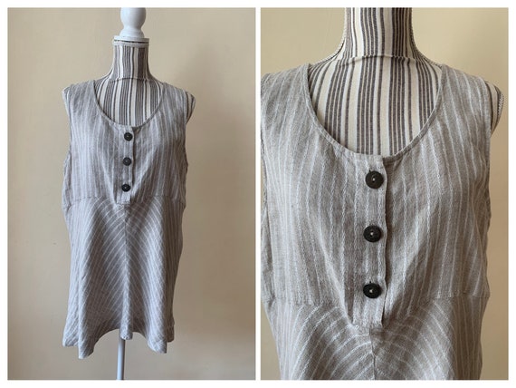 Vintage Light Grey Pure Linen Top For Women Size … - image 1