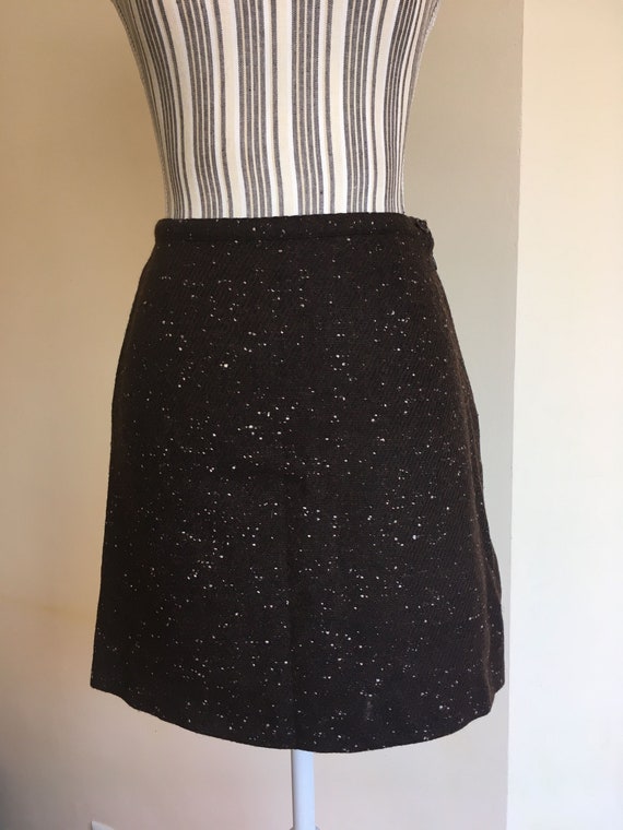Vintage 80s Stefanel Italy Brown Wool Mini Skirt  Size M, Above The Knee Warm Lined Tweed Skirt, Sexy Secretary Classic Office Wiggle Skirt