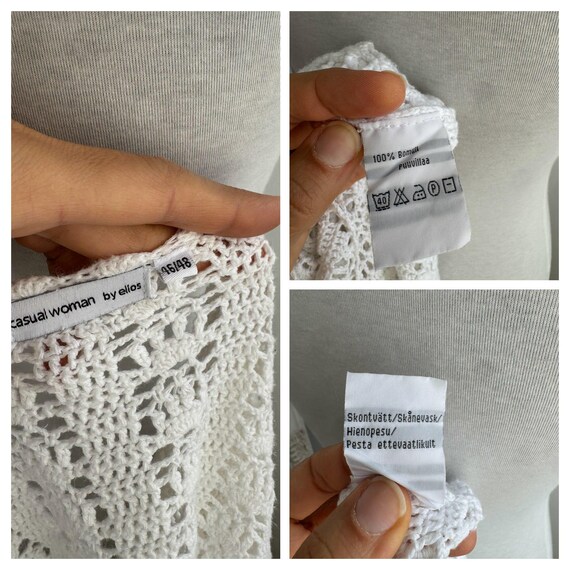 Vintage White Crochet Cardigan Size X L, 100% Cotton Granny Square